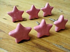 10 Ceramic Knobs STAR Drawer Pull Cupboard Door Knobs Porcelain Bathroom Pink