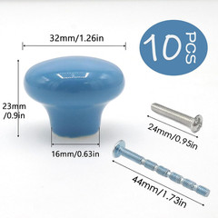 10Pack Ceramic Cabinet Knobs, 1.26Inch/32mm Blue Round Drawer Dresser Knob Pulls
