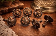 Western Star Cabinet Knobs with Rope Trim – Set of 6 – Made in the USA