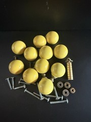 11 Vintage Mid Century Modern Porcelain Yellow Round Dresser Drawer Pulls W/ Acc