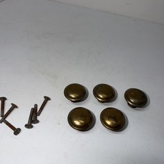 VINTAGE 5 BRASS? ROUND DOOR DRAWER PULLS KNOBS WITH SCREWS 1.25” Diameter