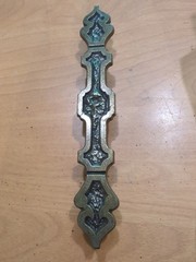 VINTAGE 12 BRASS GOTHIC CABINET/DRAWER -HANDLES/PULLS, 7 1/4” LONG, 3 ” HOLES