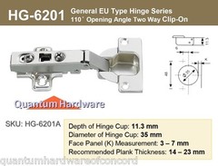 Cabinet CLIP-ON Concealed EURO HINGE for Frameless Cabinets 110 deg 24 PACK