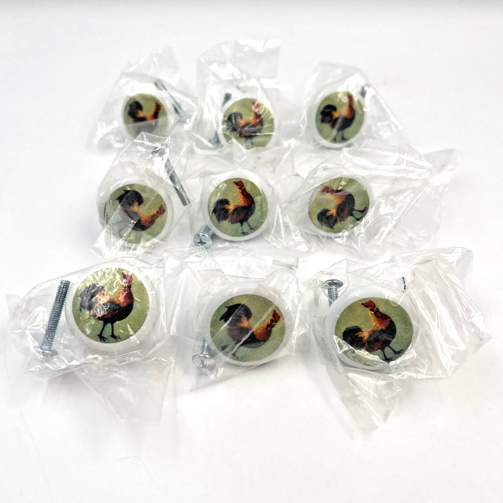 New Porcelain Cabinet Knobs Rooster Farmhouse Kitchen Decor Set of 9 Hardware