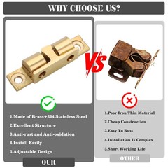 Alise Brass Double Roller Catch Cabinet Latches Door Catch 67mm,Gold,4Pcs