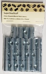 25 Cross Dowels/Barrel Nuts M6 P1.0 20mm X 10mm Zinc Center Hole CNC
