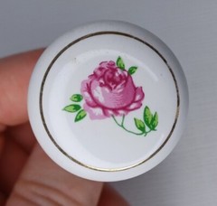 Ceramic Cabinet Knobs Drawer Pulls Rose Pattern With Gold Trim Set Of 8