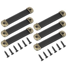 6Pcs 4.4″ Leather Drawer Pulls with Iron Sheet with 18mm Screws Black