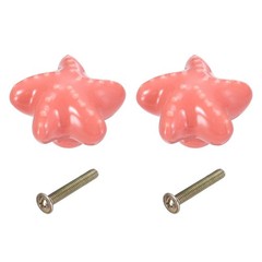 2 Pcs Ceramic Knobs, Starfish Decorative Drawer Door Pull with Screw,Orange Pink