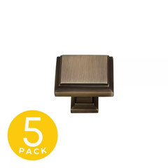 Accent Series 1 In. Modern Medium Aged Bronze Square Cabinet Knob (5-Pack)