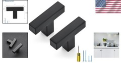 Set of 3 Easy Install Matte Black Square Handles for Cabinets & Drawers