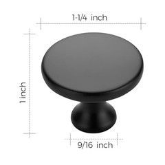 Round Kitchen Cabinet Knobs Pulls 1-1/4 Inch Pack | Zinc Alloy, 30 Matte Black