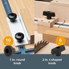 POWERTEC 71127 128 Piece Set T Track Knob Kit w/ 5 Star Knob, Pack of 1