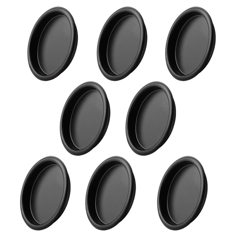 8 Pack 2-1/8 Black Round Sliding Finger Door Pull, Closet, Snap-in, Recessed