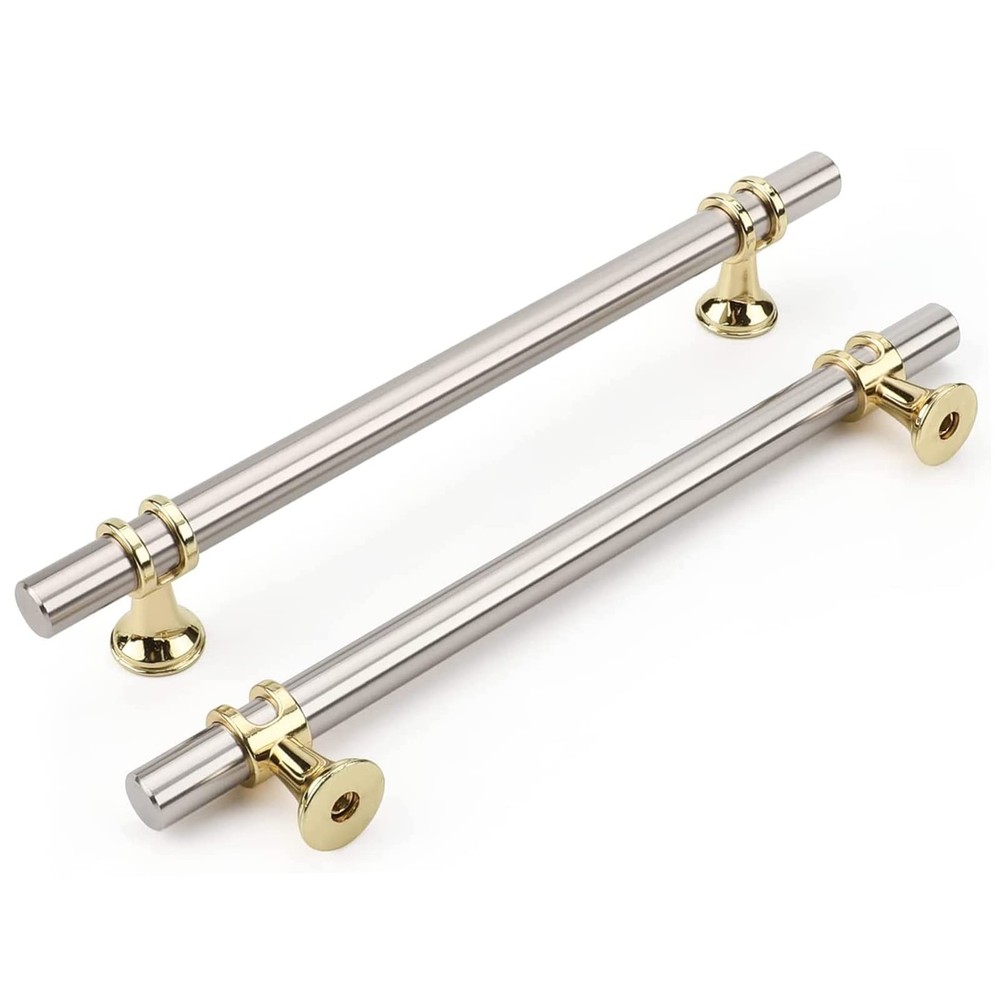 10 Pack Barrel Brushed Nickel Gold Accent 6.25 In Center Cabinet Pulls