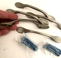 Set of 5 Vtg Brushed PEWTER Silver SS Metal Cabinet Drawer Pulls HANDLES CLASSIC