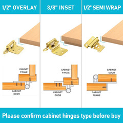 Brass Gold Self-Closing Cabinet Hinges, 3/8 Inch, 50 Pack (25 Pairs)