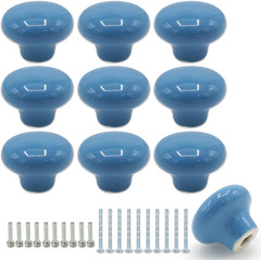 10Pack Ceramic Cabinet Knobs, 1.26Inch/32mm Blue Round Drawer Dresser Knob Pulls