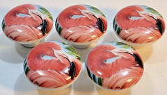 Lot 5 Ceramic Flamingo Large Pink Drawer Cabinet Knobs Pulls