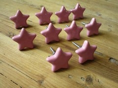 10 Ceramic Knobs STAR Drawer Pull Cupboard Door Knobs Porcelain Bathroom Pink
