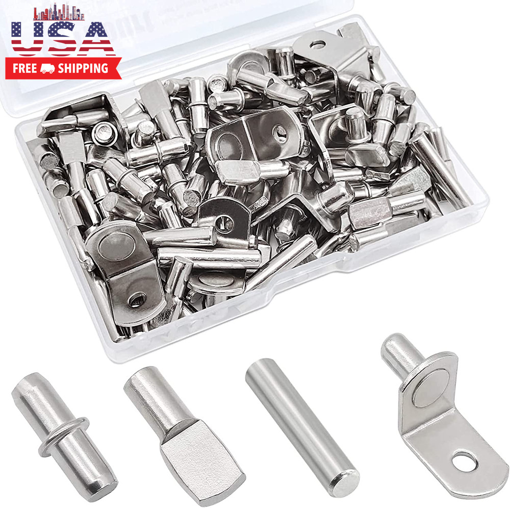 104Pcs Shelf Pins Kit,4 Styles Nickel Plated Shelf Support Pegs,Bookshelf Pegs f