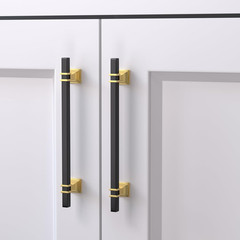 10 Pack Black and Gold Square Cabinet Pulls 7-1/2 Inch 192mm Kitchen Drawer
