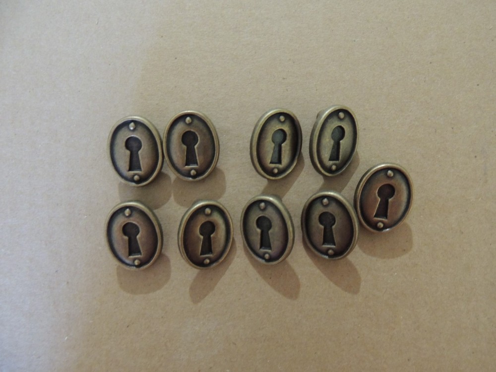 9 New Antique Burnished Brass Escutcheons Imitation Key Holes~#1
