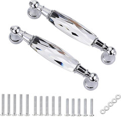 Pack of 2 Crystal Cabinet Handles Pulls, Chrome Silver Glass Handle Decorative D