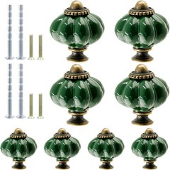 Ceramic Pumpkin Cabinet Knobs Drawer Pulls Dark Green Hardware Set 8 Pcs