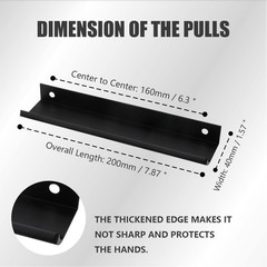 Qjaiune Black Back Mount Finger Edge Pull 200mm / 200mm/7.87″ – 4 PCS,