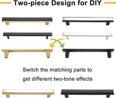 5 Pack 3-3/4 Inch Screw Spacing Black & Chrome 2-Tone Cabinet Pulls Kitchen Fur