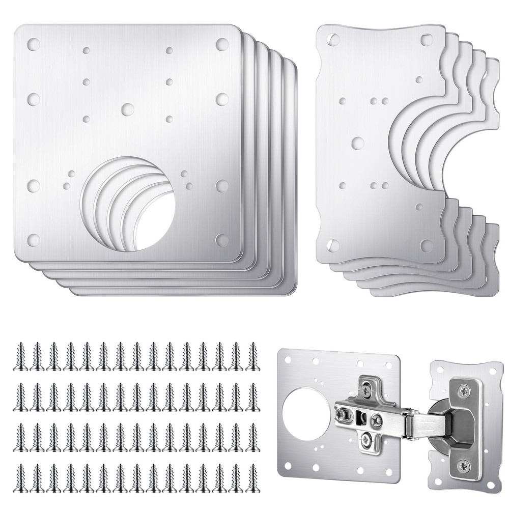 10 PCS Cabinet Hinge Repair Plate Stainless Steel Door Fixing Bracket Screws
