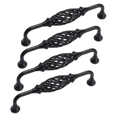 4 PCS 128mm Black Birdcage Cabinet Handle Pull, Cast Iron, Antique, Drawer