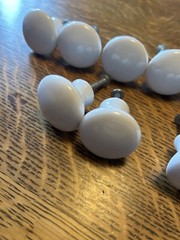 13 Vintage White Porcelain Oval Cabinet Drawer Knobs Pulls Approx. 1 X1.5 In.