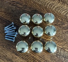 Lot of 9 Round Brass Cabinet Knobs Drawer Pulls Heavy 3/4 In Shiny Screws
