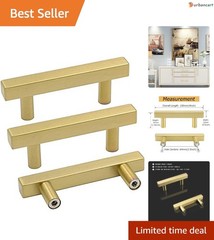 10-Pack Brushed Brass T-Bar Cabinet Handles – Modern & Durable