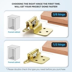 40 Pack (20 Pairs) 1/2 Inch Overlay Kitchen Cabinet Hinges, Satin Brass Self Clo