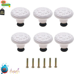 6 Pcs Ceramic White Drawer Dresser Knobs Vintage Flower Cabinet Knobs Furniture