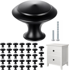 35 Pack Cabinet Knobs 1-1/4 Inch (30mm), Matte Black Round Drawer Knobs, Stainle