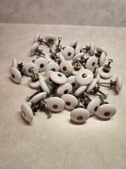 Vintage White Ceramic and Brass 1 1/4″ Cabinet Knobs- Lot of 40