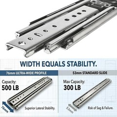 76MM Heavy Duty Drawer Slides, 500LB Capacity Full Extension (44 INCHES)