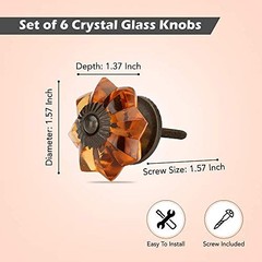 Set of 6 Crystal Knobs for Cabinet & Drawers Decorative Vintage Big Dark Amber
