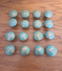 Lot of 16 Hand Painted Wooden Drawer Cabinet Knob Pulls w/ Some Hardware Teal/Go