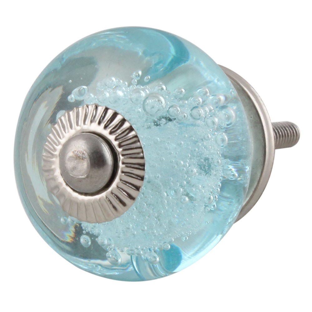 Blue Bubble Round Glass Doorknobs W/ Silver Finishings (1.5″L x 1.5″W) 8 Pack