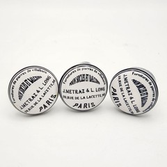 Shabby Chic Ceramic Cabinet Knobs: French Script, Silver Accent – Set of 3