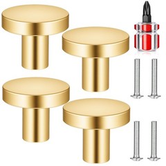 4PCS Gold Cabinet Knobs Round Brass Drawer Pull Handles with Screws Set