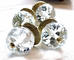 5 Large Clear Glass Vintage Brass Drawer Pulls Furniture Cabinet Hardware Knobs