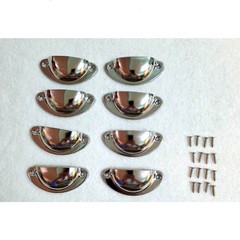 Lot of 8 Drawer Pulls Chrome look cup half-moon cabinet handles w/ screws