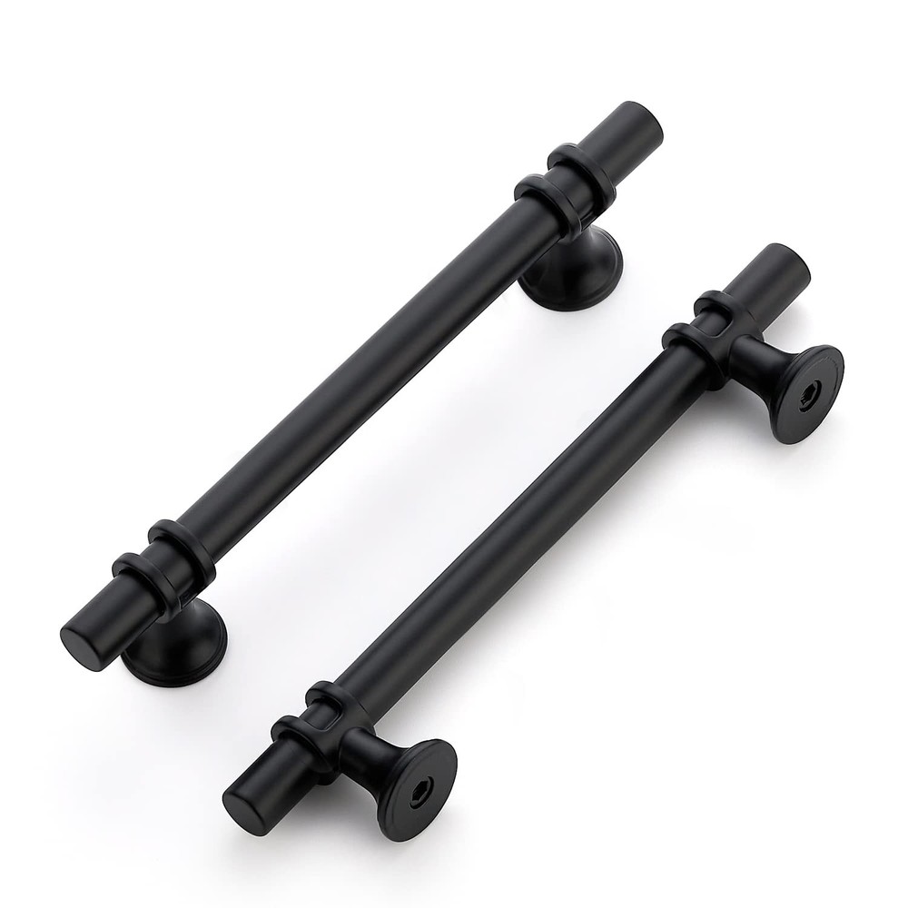 10 Pack 5 Hole Black Cabinet Handle, Matte Finish, 7-3/8 Overall, Kitchen Pull