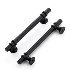 10 Pack 5 Hole Black Cabinet Handle, Matte Finish, 7-3/8 Overall, Kitchen Pull